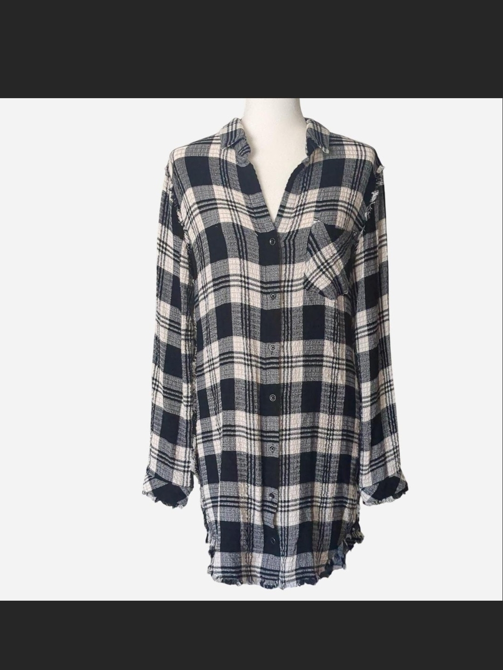 Cloth & Stone Distressed Grunge Plaid Shirt Tunic Top M